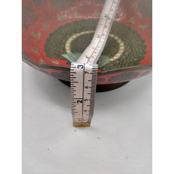 Handcrafted Red & Gold Brass Decorative Bowl With Peacock Design - Picture 6 of 6